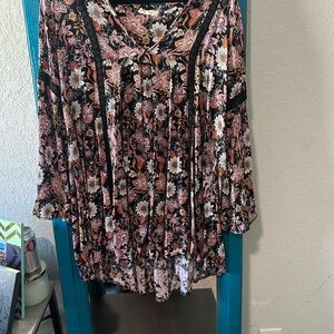 Altar'd State Floral Print Blouse - Pink and Black